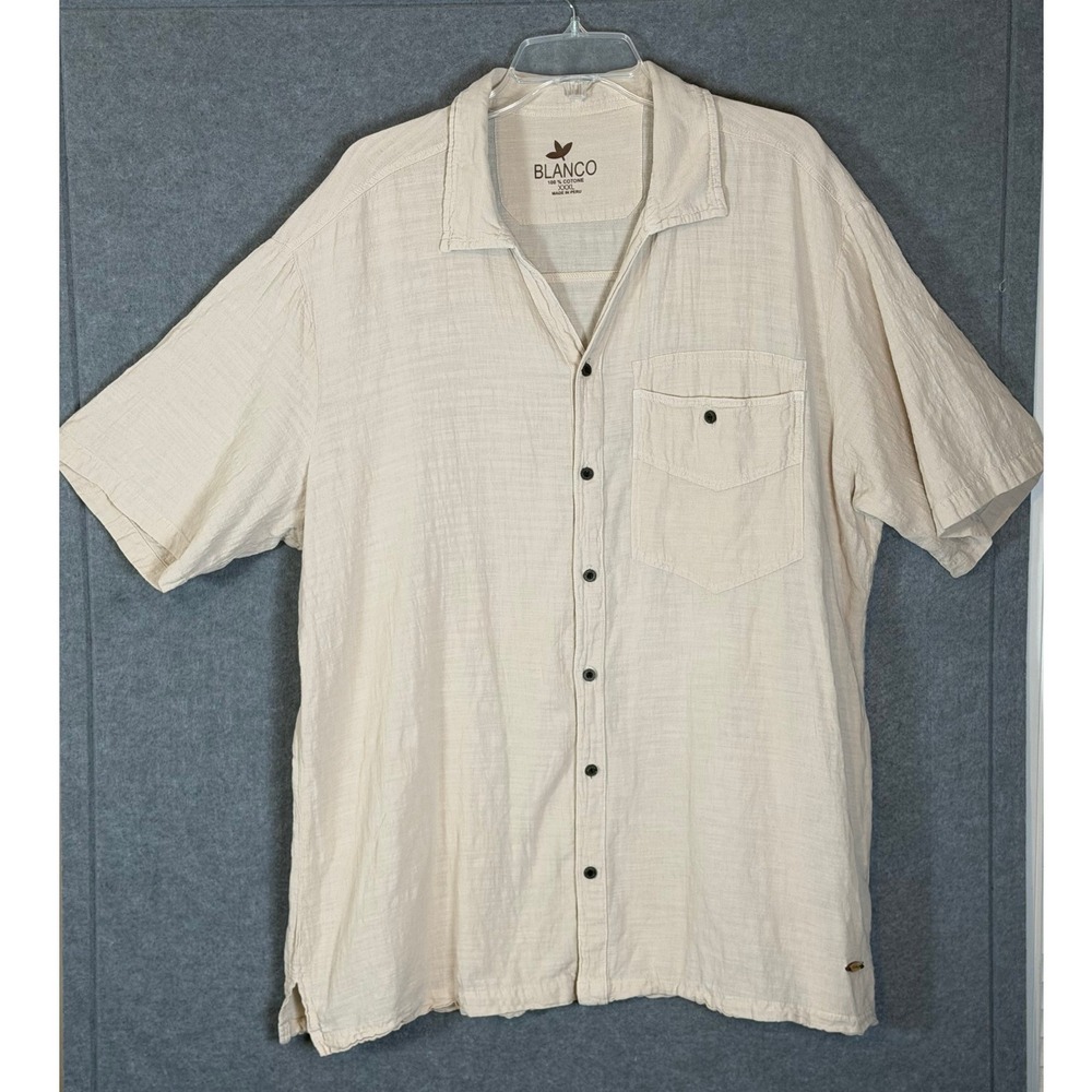 Blanco Shirt XXXL Beige Cotton Short Sleeve Button Down Pocket Coastal Boho